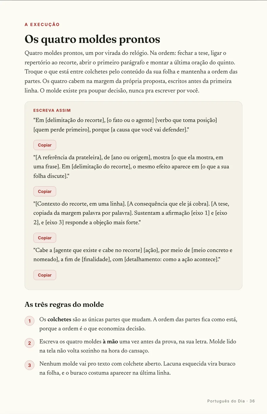 Moldes prontos: Os quatro moldes de parágrafo, prontos pra você trocar o tema e manter o tamanho